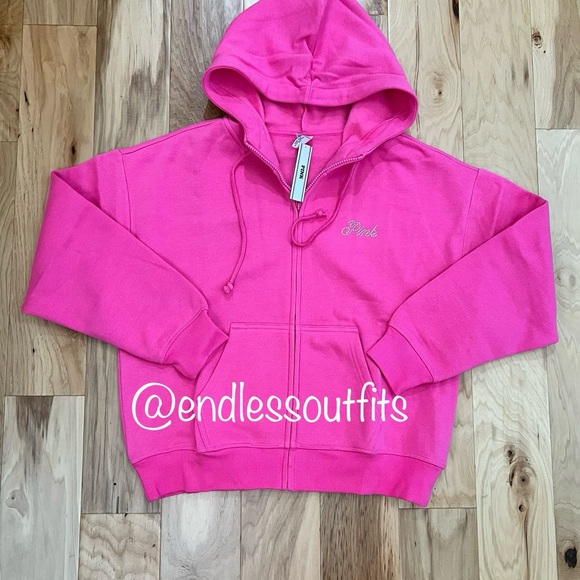 VS PINK BLING LIMITED EDITION FULL ZIP HOODIE & FLARE LEGGINGS IN CARMINE ROSE - Picture 4 of 4